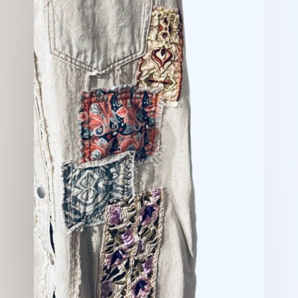 100% Cotton POL Patchwork Denim Dress Vest Boho Floral Embroidered Boho Cottage - Picture 7 of 16